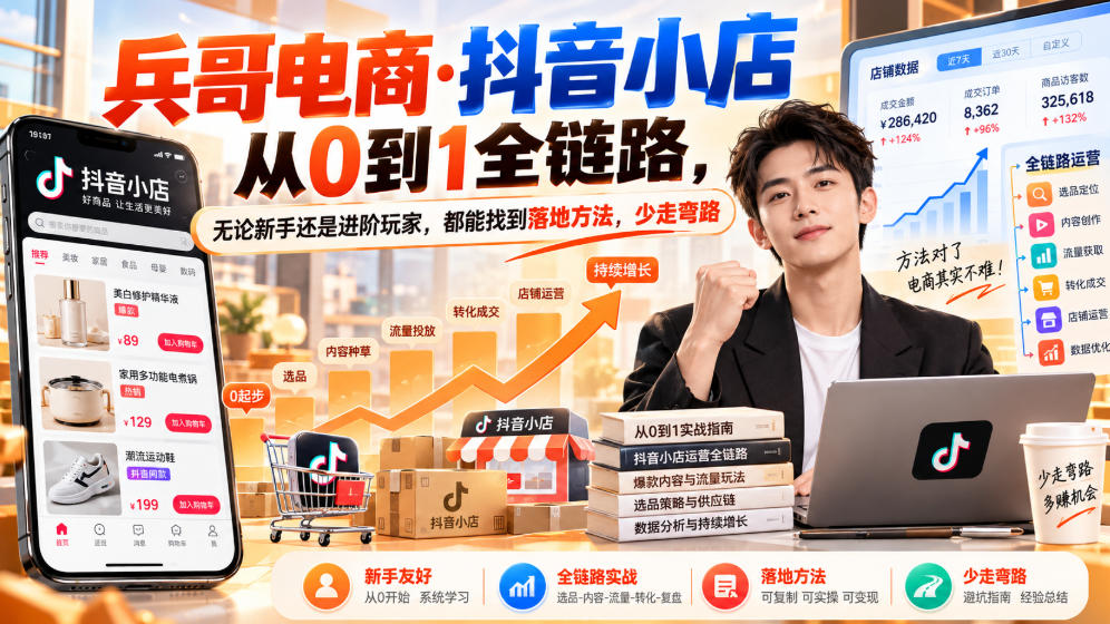 【无水印】兵哥电商·抖音小店从0到1全链路，无论新手还是进阶玩家，都能找到落地方法，少走弯路(更新9月)-吾爱云课堂