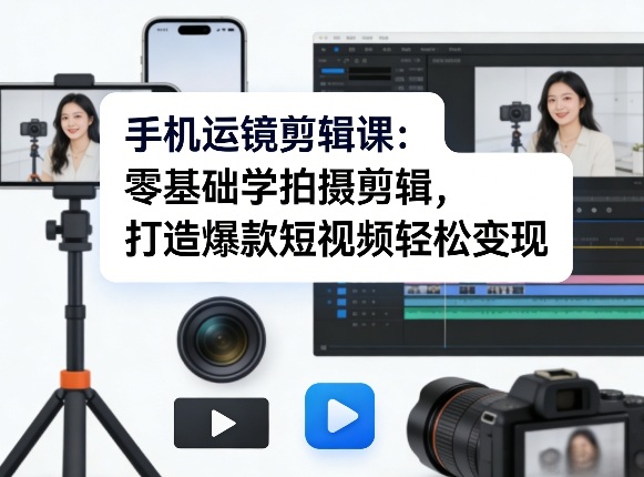手机运镜剪辑课：零基础学拍摄剪辑，打造爆款短视频轻松变现-吾爱云课堂