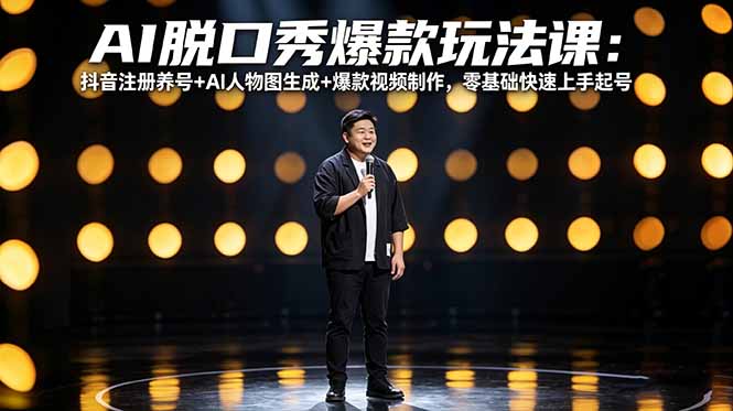 AI脱口秀爆款玩法课：抖音注册养号+AI人物图生成+爆款视频制作，零基础快速上手起号-吾爱云课堂