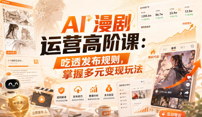 AI漫剧运营高阶课：吃透发布规则，掌握多元变现玩法-吾爱云课堂