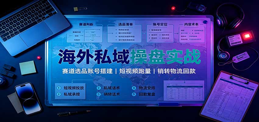 海外私域操盘实战：赛道选品账号搭建，短视频跑量，销转物流回款-吾爱云课堂