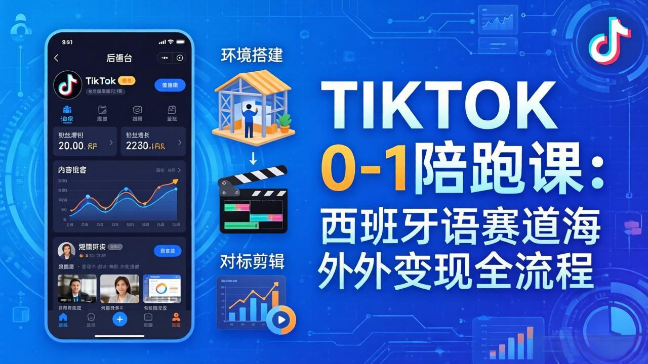 TIKTOK 0-1 陪跑课：从环境搭建到刷对标剪辑，西班牙语赛道海外变现全流程-吾爱云课堂