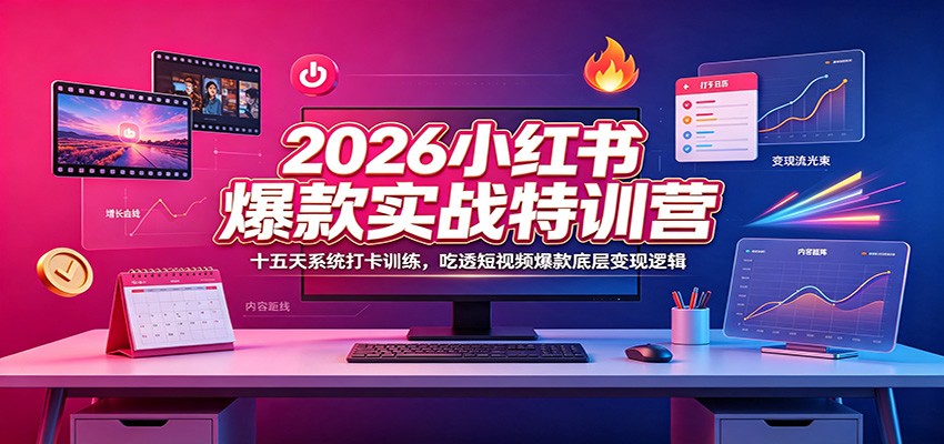 2026小红书爆款实战特训营：十五天系统打卡训练，吃透短视频爆款底层变现逻辑-吾爱云课堂