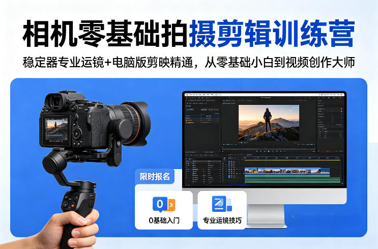 相机零基础拍摄剪辑训练营：稳定器专业运镜+电脑版剪映精通，从零基础小白到视频创作大师-吾爱云课堂