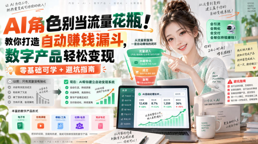 AI角色别当流量花瓶！教你打造自动賺钱漏斗，数字产品轻松变现(零基础可学+避坑指南)【原创双语字幕】-吾爱云课堂