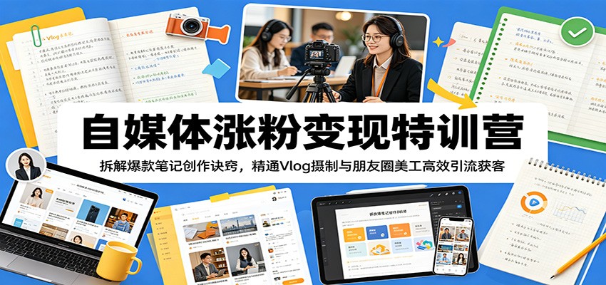 自媒体涨粉变现特训营：拆解爆款笔记创作诀窍，精通Vlog摄制与朋友圈美工高效引流获客-吾爱云课堂