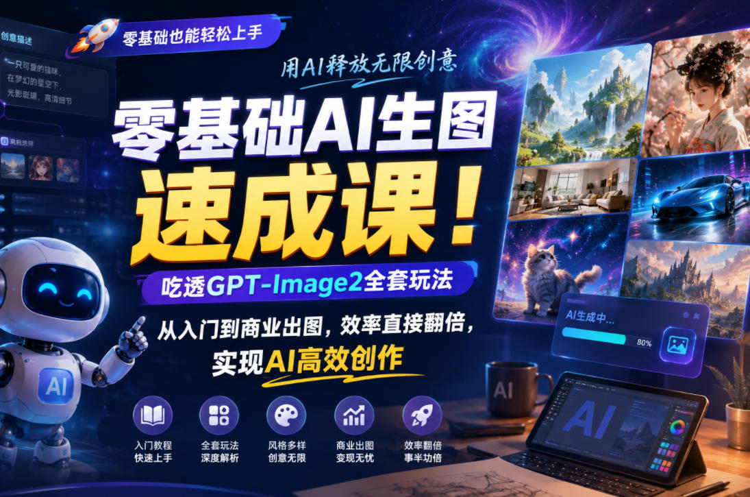 零基础AI生图速成课！吃透GPT-Image2全套玩法，从入门到商业出图，效率直接翻倍，实现AI高效创作-吾爱云课堂