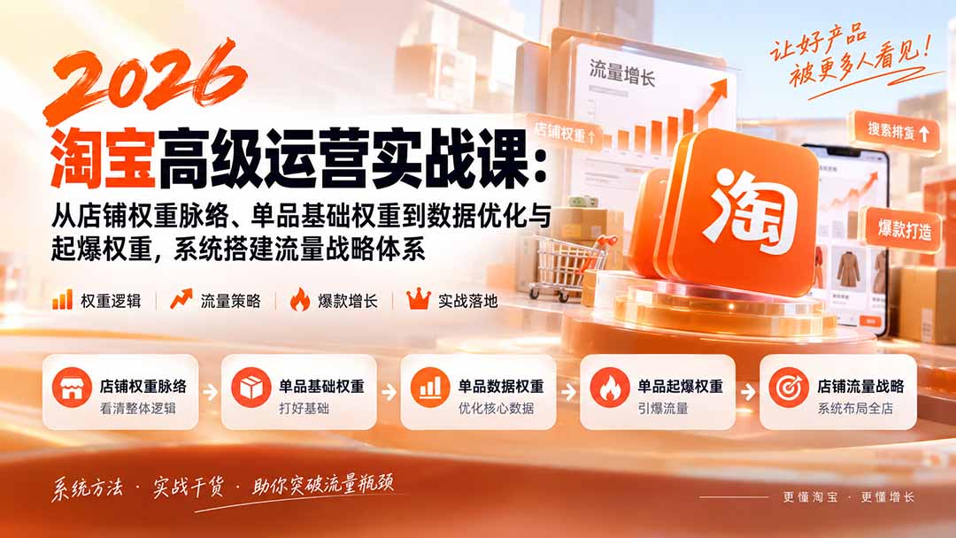 2026淘宝高级运营实战课：从店铺权重脉络、单品基础权重到数据优化与起爆权重，系统搭建流量战略体系-吾爱云课堂