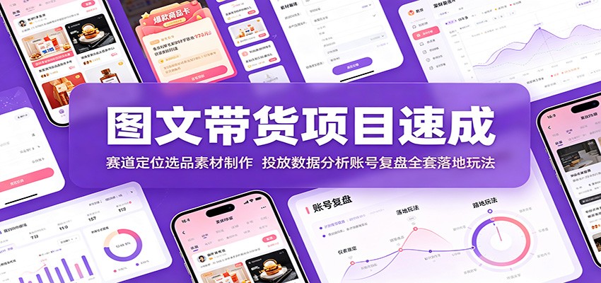 图文带货项目速成：赛道定位选品素材制作，投放数据分析账号复盘全套落地玩法-吾爱云课堂