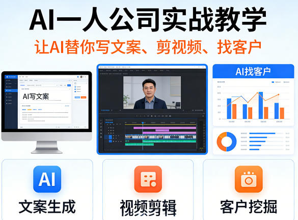 AI一人公司实战教学，让AI替你写文案、剪视频、找客户-吾爱云课堂