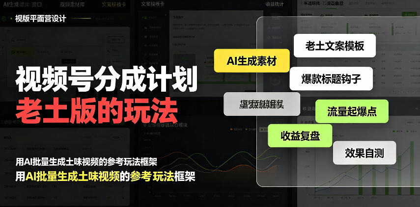 视频号分成计划老土版的玩法，流量爆炸，每天收益300+，纯靠AI生成，越土的玩法，越高级-吾爱云课堂