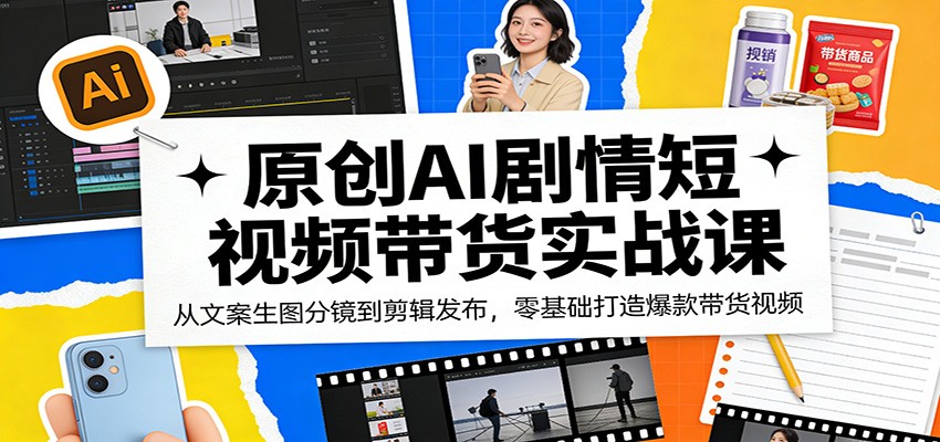 原创AI剧情短视频带货实战课：从文案生图分镜到剪辑发布，零基础打造爆款带货视频-吾爱云课堂