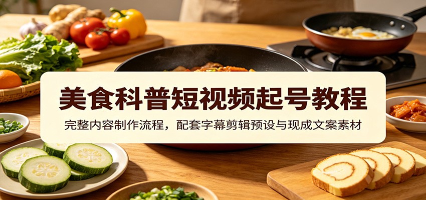 美食科普短视频起号教程：完整内容制作流程，配套字幕剪辑预设与现成文案素材-吾爱云课堂
