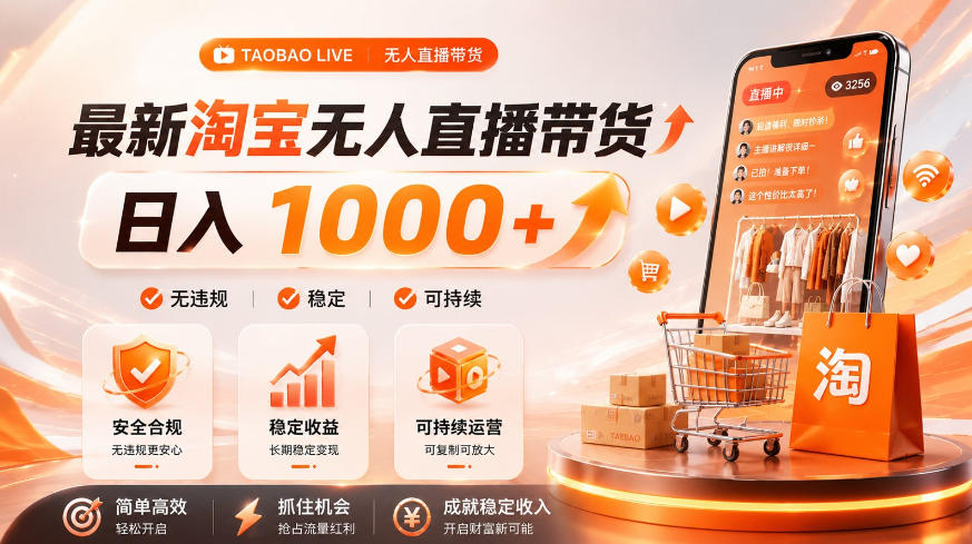 拒绝死工资！淘宝无人直播，让你睡觉都在进账，单设备日入1k+普通人的变现蓝海【揭秘】-吾爱云课堂