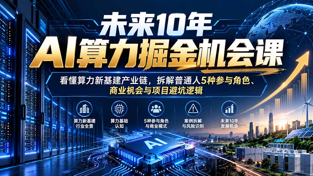 未来10年AI算力掘金机会课：看懂算力新基建产业链，拆解普通人5种参与角色、商业机会与项目避坑逻辑-吾爱云课堂