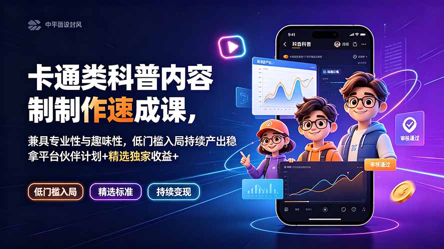 卡通类科普内容制作速成课，兼具专业性与趣味性，低门槛入局持续产出稳拿平台伙伴计划+精选独家收益-吾爱云课堂
