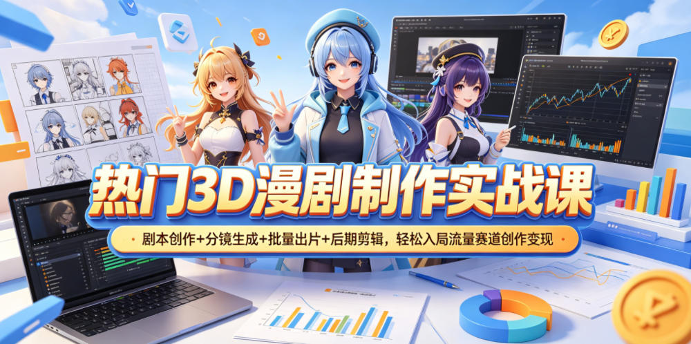 热门3D漫剧制作实战课，剧本创作+分镜生成+批量出片+后期剪辑，轻松入局流量赛道创作变现-吾爱云课堂
