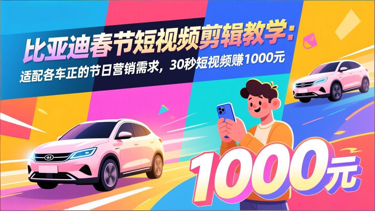 比亚迪春节短视频剪辑教学：适配各车企的节日营销需求，30秒短视频赚1000元-吾爱云课堂