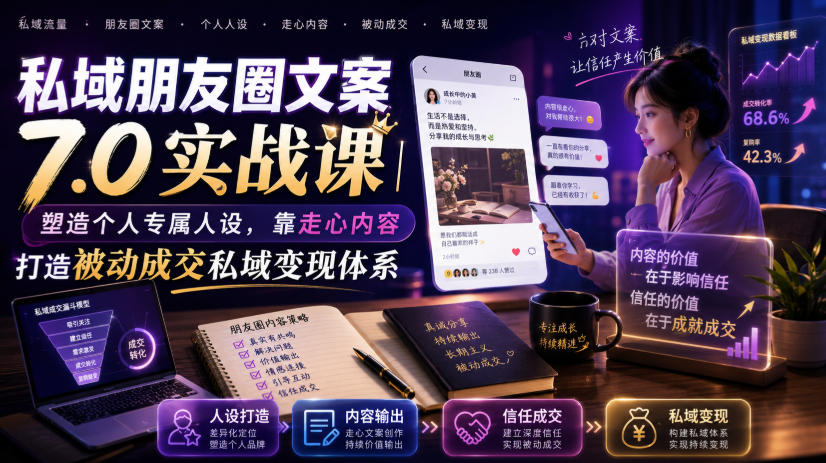 私域朋友圈文案7.0实战课｜塑造个人专属人设，靠走心内容打造被动成交私域变现体系-吾爱云课堂