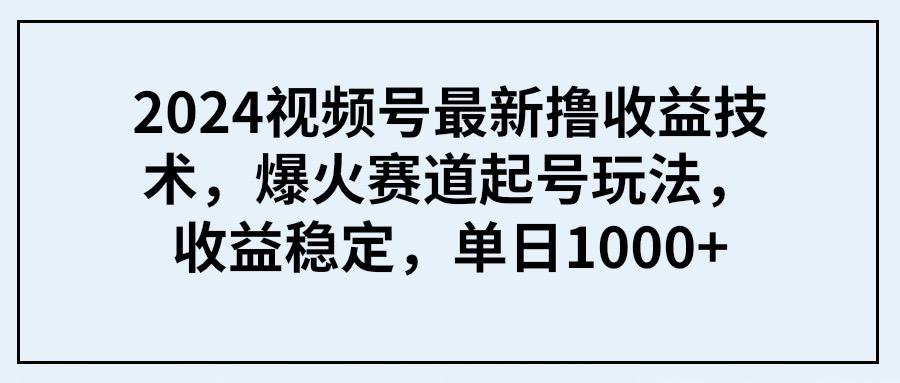 (9651期) 2024视频号最新撸收益技术,爆火赛道起号玩法,收益稳定,单日1000+-吾爱云课堂