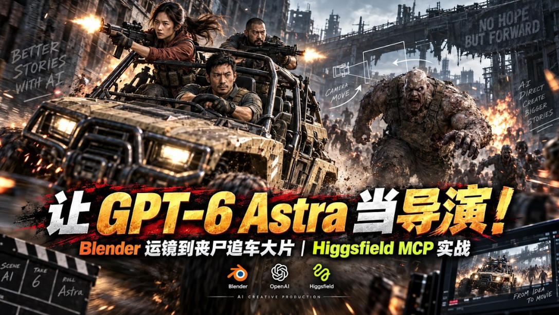 让GPT-6 Astra当导演！Blender运镜到丧尸追车大片｜Higgsfield MCP实战-吾爱云课堂