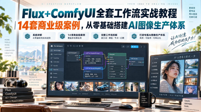 Flux+ComfyUI全套工作流实战教程｜14套商业级案例，从零基础搭建AI图像生产体系-吾爱云课堂