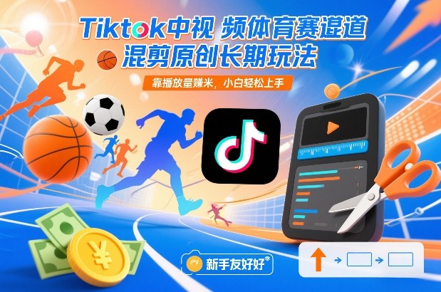 Tiktok中视频体育赛道混剪原创长期玩法，靠播放量賺米，小白轻松上手-吾爱云课堂