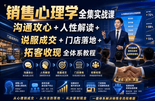 销售心理学全集实战课｜沟通攻心+人性解读+说服成交+门店落地+拓客收现全体系教程-吾爱云课堂