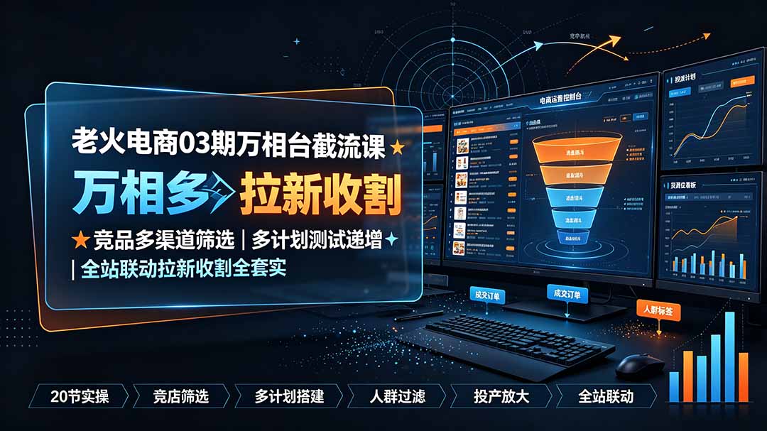 老火电商03期万相台截流课:竞品多渠道筛选|多计划测试递增|全站联动拉新收割全套实操教学-吾爱云课堂