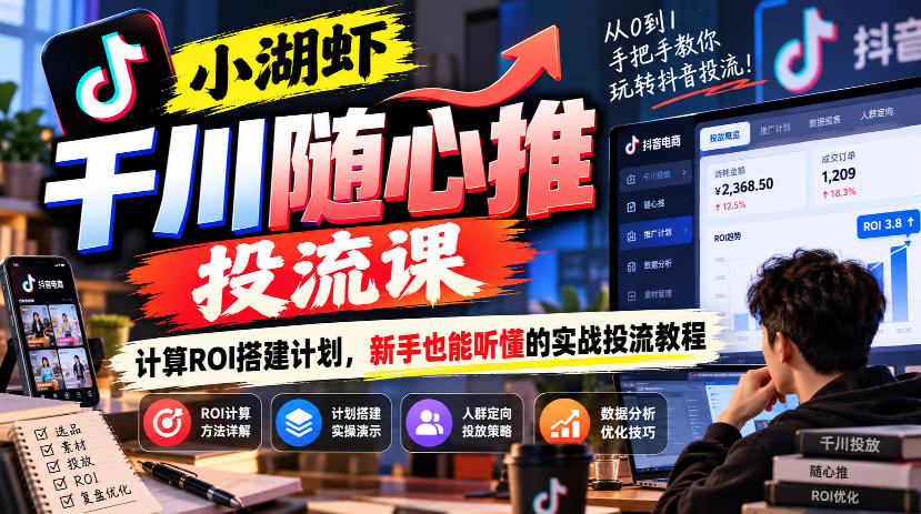 小湖虾千川随心推投流课，计算ROI搭建计划，新手也能听懂的实战投流教程-吾爱云课堂