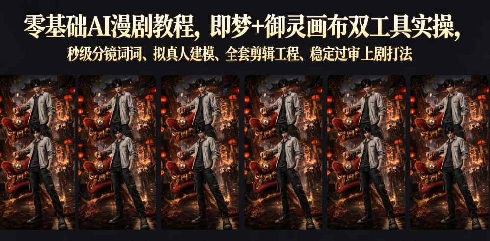 零基础AI漫剧教程，即梦+御灵画布双工具实操，秒级分镜提示词、拟真人建模、全套剪辑工程、稳定过审上剧打法-吾爱云课堂