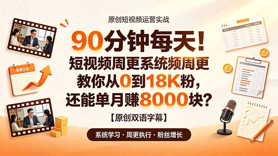 90 分钟每天！短视频周更系统教你从 0 到 18K 粉，还能单月赚 8000 块？【原创双语字幕】-吾爱云课堂