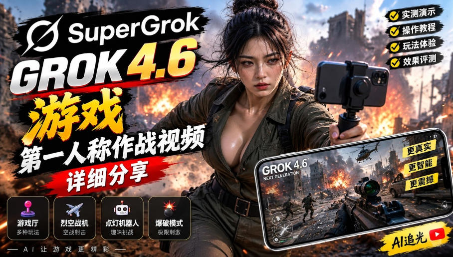 Grok 4.6也能做游戏？第一人称作战视频实测｜玩法详细讲解-吾爱云课堂
