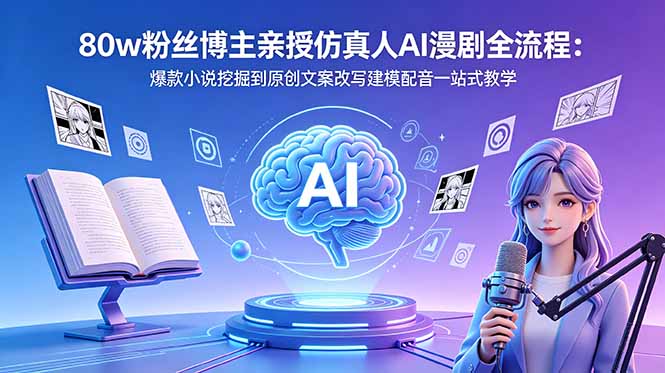 80w粉丝博主亲授仿真人AI漫剧全流程：爆款小说挖掘到原创文案改写建模配音一站式教学-吾爱云课堂