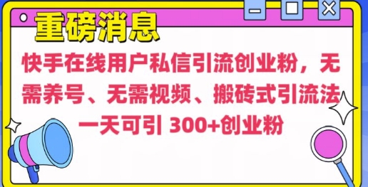 快手最新引流创业粉方法,无需养号、无需视频、搬砖式引流法【揭秘】-吾爱云课堂