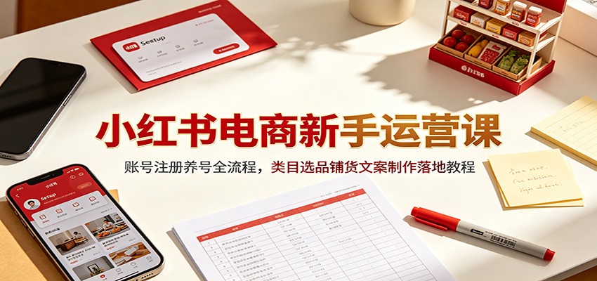 小红书电商新手运营课：账号注册养号全流程，类目选品铺货文案制作落地教程-吾爱云课堂
