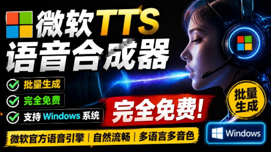 微软TTS免费语音配音生成器，完全免费，支持多语音、多音色选择，Windows系统专用TTS语音合成器-吾爱云课堂
