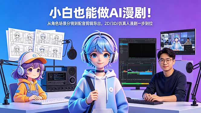 小白也能做AI漫剧！从角色场景分镜到配音剪辑导出，2D/3D/仿真人漫剧一步到位-吾爱云课堂