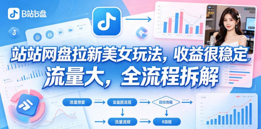 B站网盘拉新美女玩法，收益很稳定，流量大，全流程拆解-吾爱云课堂