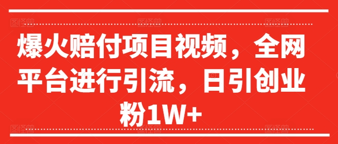 爆火赔付项目视频,全网平台进行引流,日引创业粉1W+【揭秘】-吾爱云课堂