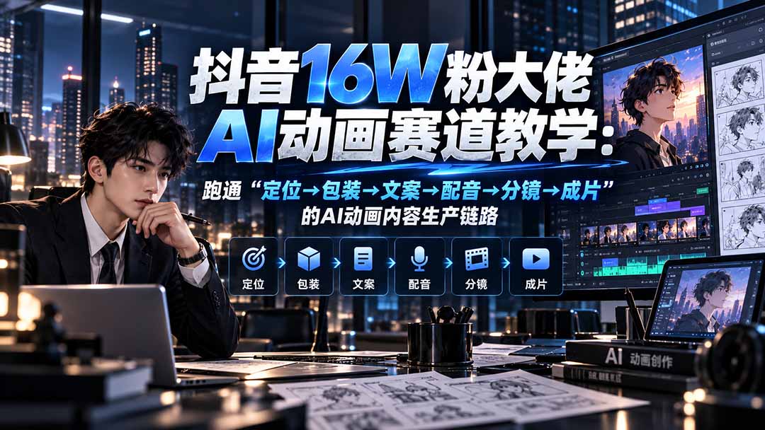 抖音16W粉大佬规则门禁AI动画赛道教学：跑通“定位→包装→文案→配音→分镜→成片”的AI动画内容生产链路-吾爱云课堂