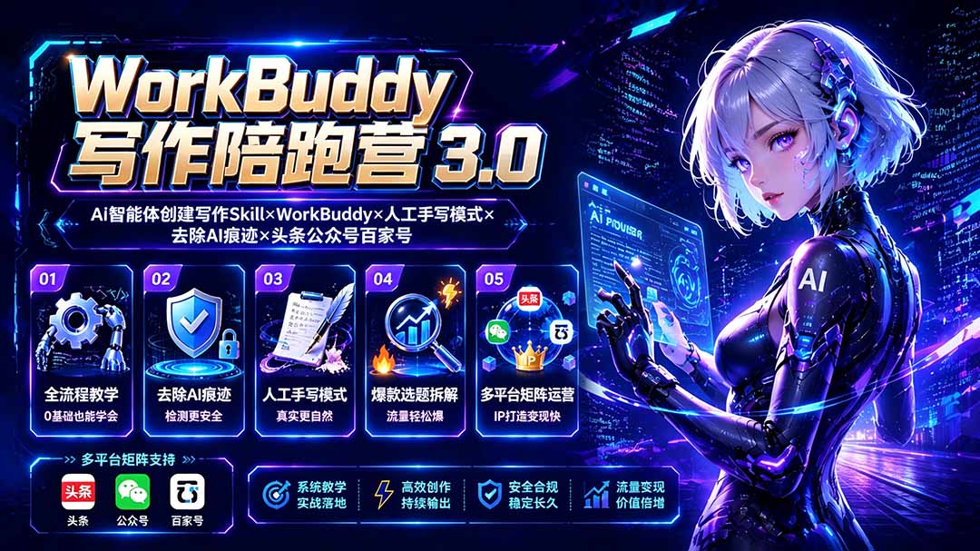 WorkBuddy写作陪跑营3.0-更新：Ai智能体创建写作Skill×WorkBuddy×人工手写模式×去除AI痕迹×头条公众号百家号-吾爱云课堂