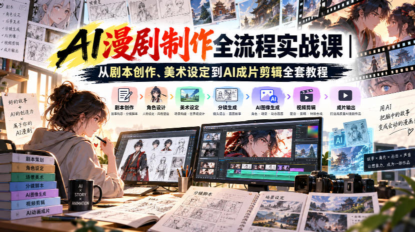AI漫剧制作全流程实战课｜从剧本创作、美术设定到AI成片剪辑全套教程​-吾爱云课堂
