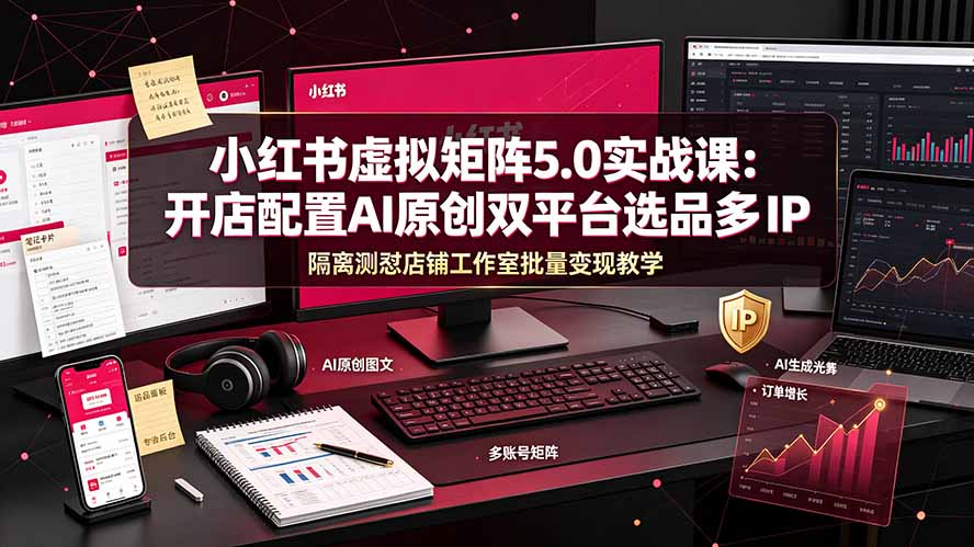 小红书虚拟矩阵5.0实战课：开店配置｜AI原创｜双平台选品｜多IP隔离｜测怼店铺工作室批量变现实操教学-吾爱云课堂