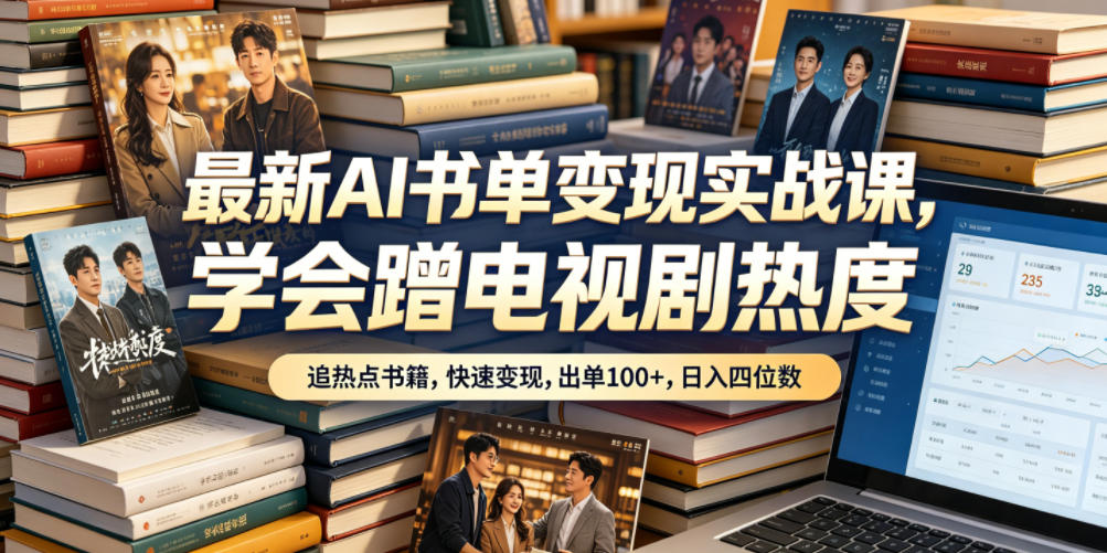 最新AI书单变现实战课，学会蹭电视剧热度，追热点书籍，快速变现，出单100+，日入四位数-吾爱云课堂