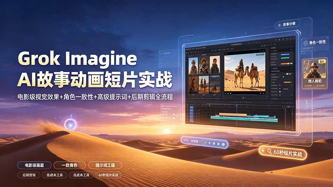 Grok Imagine AI故事动画短片实战：电影级视觉效果+角色一致性+高级提示词+后期剪辑全流程-吾爱云课堂