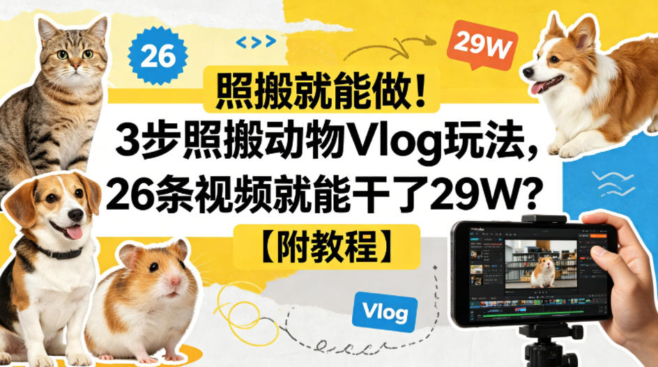 照搬就能做！3步照搬动物Vlog玩法，26条视频就能干了29W？【附教程】【赠coze一键生成工作流】-吾爱云课堂
