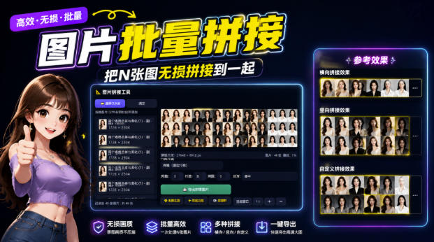 图片批量拼接，把N张图无损拼接到一起，支持横向、竖向、自定义等功能-吾爱云课堂