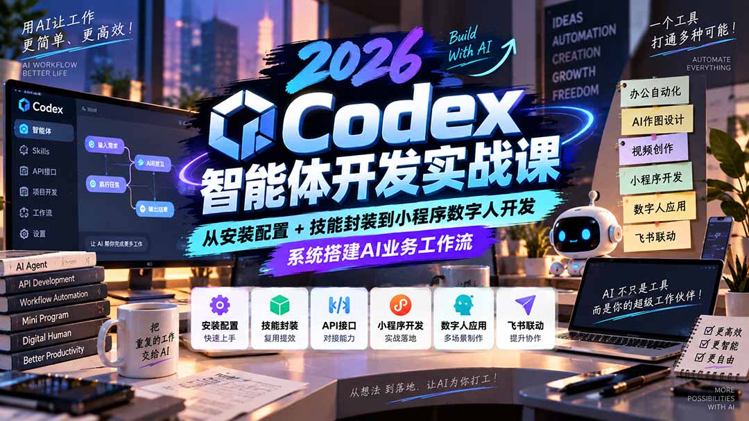 2026Codex智能体开发实战课：从安装配置+技能封装到小程序数字人开发，系统搭建AI业务工作流-吾爱云课堂