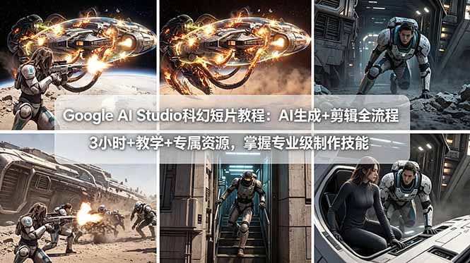 Google AI Studio科幻短片教程：AI生成+剪辑全流程，3小时+教学+专属资源，掌握专业级制作技能-吾爱云课堂